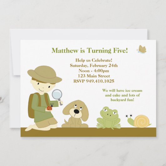 裏庭の探検家の誕生日のパーティの招待状 招待状 (正面)