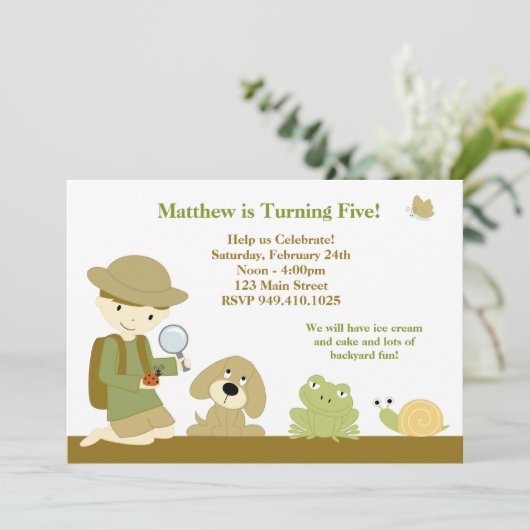 裏庭の探検家の誕生日のパーティの招待状 招待状 (スタンド正面)