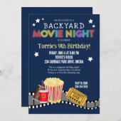 裏庭の映画の夜の誕生日パーティーの招待状 招待状 (正面/裏面)