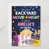 裏庭の映画の夜の誕生日招待状の下 招待状 (正面)