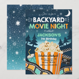 裏庭の映画の夜の誕生日映画の下のザ・スター 招待状