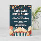 裏庭の映画の夜ポップコーン誕生日パーティー 招待状 (スタンド正面)