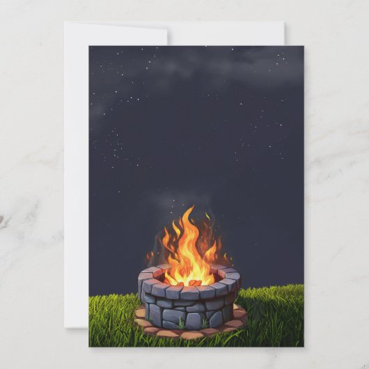 裏庭の火ピット焚き火クックアウト、誕生日BBQ 招待状 (裏面)
