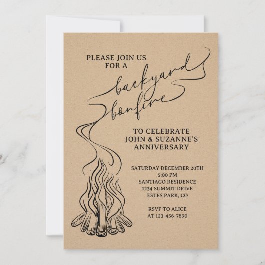 裏庭の焚き火の手描き 招待状 (正面)