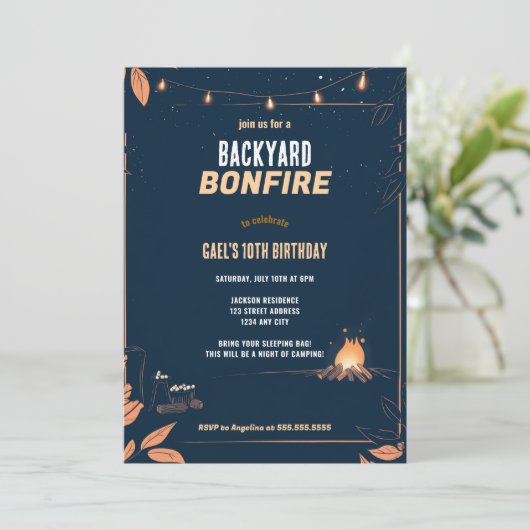 裏庭の焚き火キャンプ屋外バースデーパーティー 招待状 (スタンド正面)
