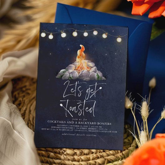 裏庭の焚き火パーティー Let's Get Toasted モダンパーティー 招待状