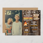 裏庭の焚き火誕生日パーティー招待状 招待状 (正面/裏面)