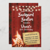 裏庭の焚き火 赤い納屋 木製 キャンピング バースデー 招待状 (正面/裏面)
