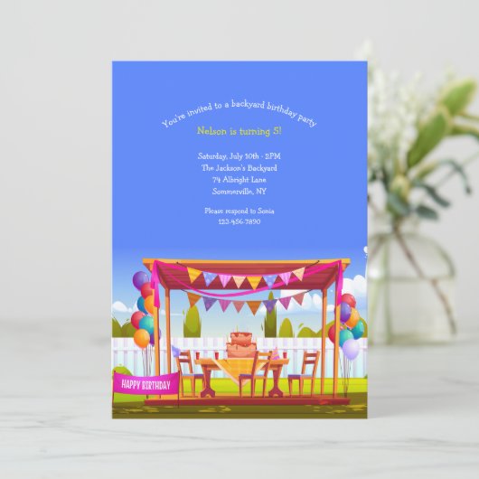 裏庭の誕生日パーティーの招待状 招待状 (スタンド正面)