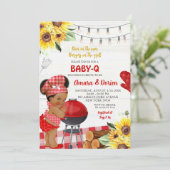 裏庭の赤いギンガムベビーQアフロ女子ベビーシャワー 招待状 (スタンド正面)