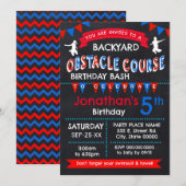 裏庭の障害物コース誕生日Bash 招待状 (正面/裏面)