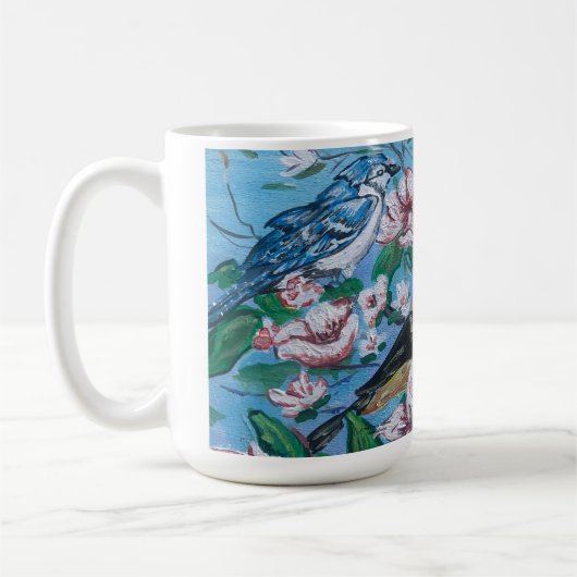裏庭の鳥かわいい コーヒーマグカップ (左)
