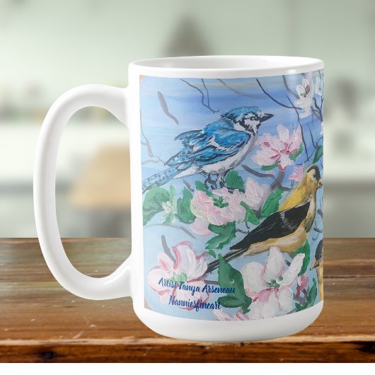 裏庭の鳥たち 手描きアート コーヒーマグカップ