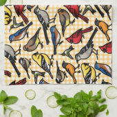 裏庭の鳥オンイエロージンガム キッチンタオル (折り畳み)