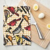 裏庭の鳥オンイエロージンガム キッチンタオル (四つ折り)
