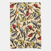 裏庭の鳥オンイエロージンガム キッチンタオル (縦)