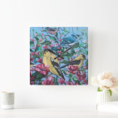 裏庭の鳥ハンドアー色彩の鮮やかト スクエア壁時計 (ホーム)