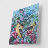 裏庭の鳥ハンドアー色彩の鮮やかト スクエア壁時計 (傾斜)