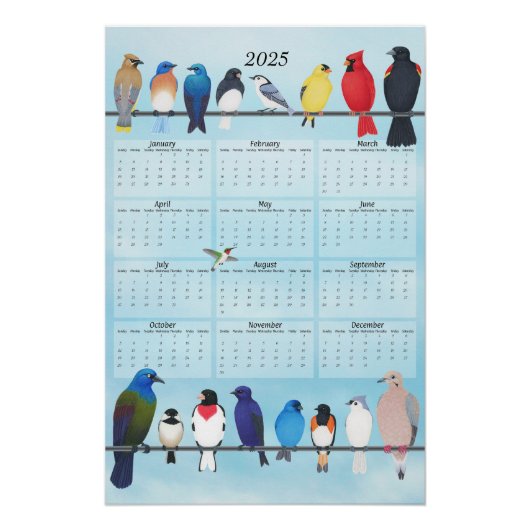 裏庭の鳥2025壁カレンダー ポスター (正面)