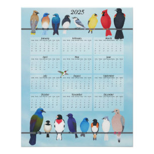 裏庭の鳥2025壁カレンダー ポスター