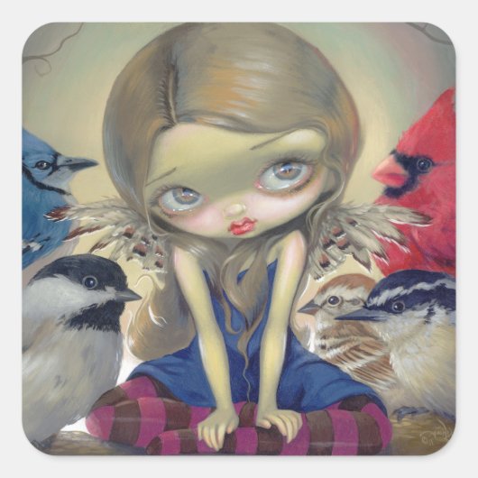 「裏庭の鳥」ステッカー スクエアシール (正面)