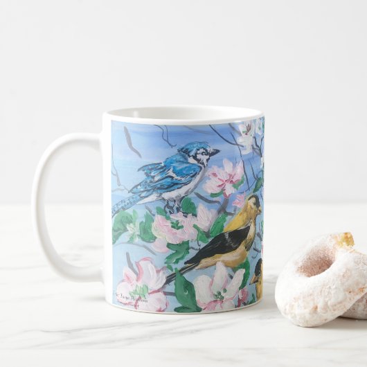 裏庭の鳥 ルリツグミ キバシアメリカコシジロ コーヒーマグカップ (ドーナツ)