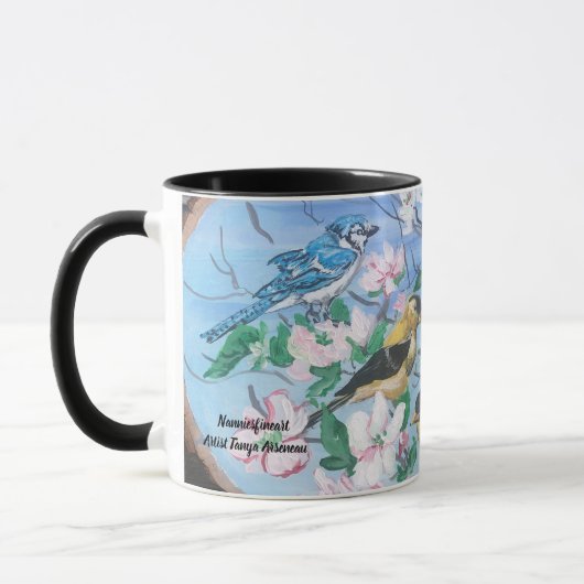 裏庭の鳥 手描きアート マグカップ (左)