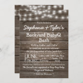 裏庭のBabyQ Bashが木製のベビーシ素朴ャワーを点灯 招待状 (正面/裏面)