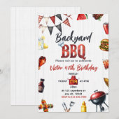 裏庭のBBQバーベキュー誕生日パーティー 招待状 (正面/裏面)