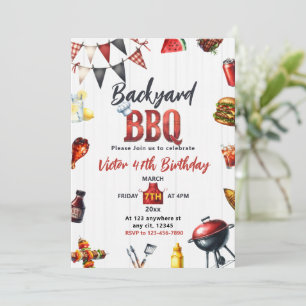 裏庭のBBQバーベキュー誕生日パーティー 招待状