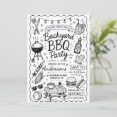 裏庭のBBQパーティー 夏 手描きの落書き風 ラスティック 招待状 (スタンド正面)