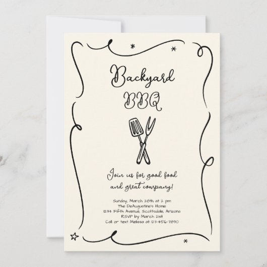 裏庭のBBQ サマー バーベキュー クックアウト パーティー 招待状 (正面)