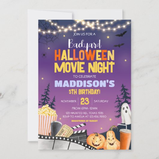 裏庭ハロウィーン誕生日パーティームービーナイト 招待状 (正面)