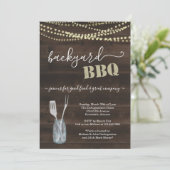 裏庭バーベキュー パーティー招待 - ラスティック ウッド 招待状 (スタンド正面)