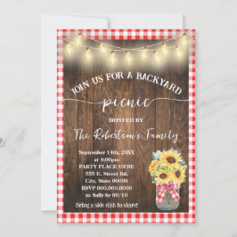 裏庭ピクニックパーティーレッドチェック柄ひまわり 招待状