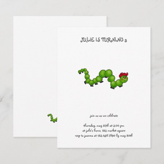 裏庭乳母車· Caterpillar with Red Hat 招待状 (正面/裏面)