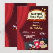 裏庭映画鑑賞会の誕生日パーティー招待状 招待状 (正面/裏面)