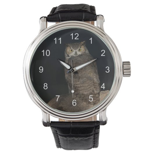 裏庭素晴らし角フクロウ 腕時計 (正面)