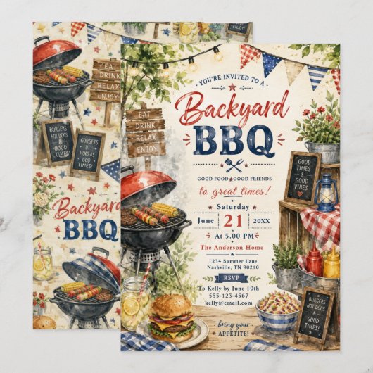 裏庭BBQサマー・パーティー 招待状 (正面/裏面)