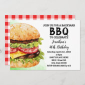 裏庭BBQバースデーウォーターカラーバーガーパーティー 招待状 (正面/裏面)