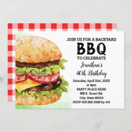 裏庭BBQバースデーウォーターカラーバーガーパーティー 招待状