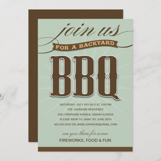 裏庭BBQ|パーティの招待状 招待状 (正面/裏面)