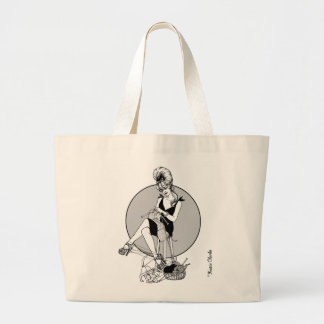 裏編みの女の子の編み物 ラージトートバッグ