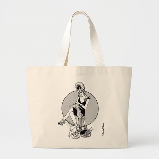 裏編みの女の子の編み物 ラージトートバッグ (正面)