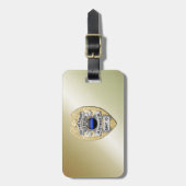 裏返しボタン付き薄い青い線バッジ ラゲッジタグ (正面縦)