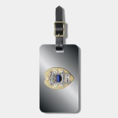 裏返しボタン付き薄い青い線バッジ ラゲッジタグ (正面縦)