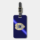 裏返しボタン付き薄い青い線バッジ ラゲッジタグ (正面縦)