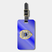 裏返しボタン付き薄い青い線バッジ ラゲッジタグ (正面縦)