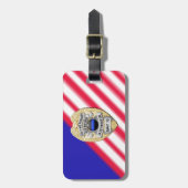 裏返しボタン付き薄い青い線バッジ ラゲッジタグ (正面縦)