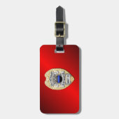 裏返しボタン付き薄い青い線バッジ ラゲッジタグ (正面縦)